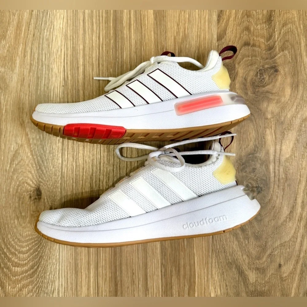adidas Racer TR23 Running Sneaker - White Burgundy, Size 6 EUC